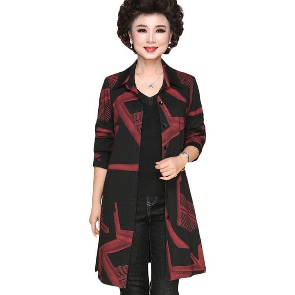 

women's trench coats middle-aged women print windbreaker coat spring autumn long overcoats noble plus size casual 6xl a1148, Tan;black