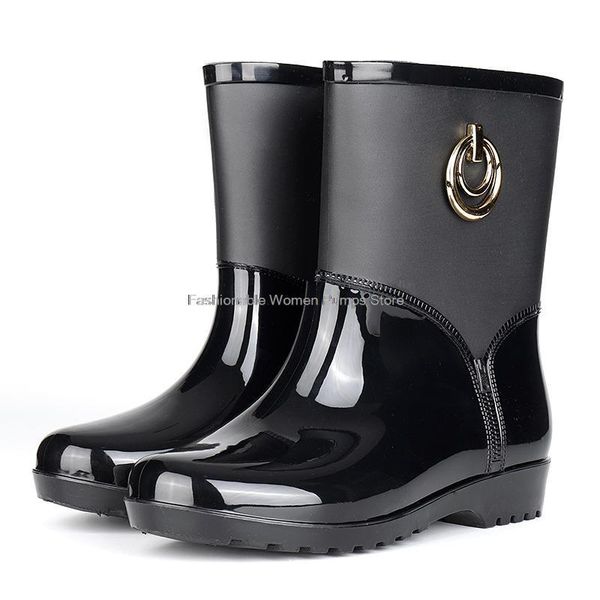 

boots rubber rain for women waterproof low heel fashion girls shoes ladies short ankle pvc rainboots non-slip, Black
