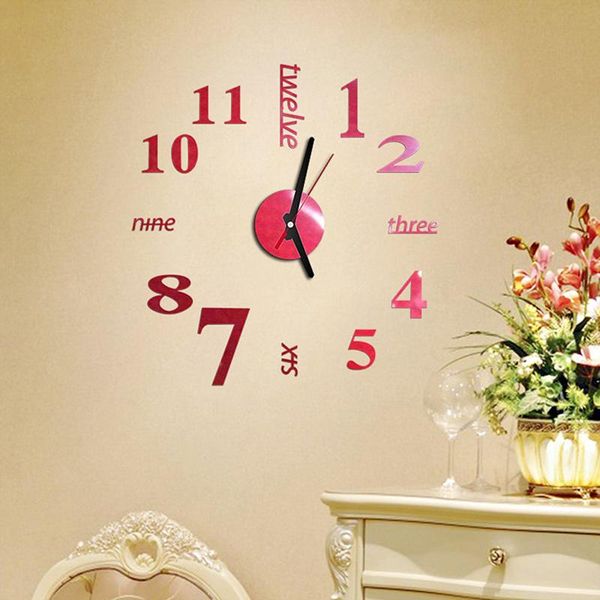 

modern diy 3d large wall clock mirror surface sticker home office room decor b