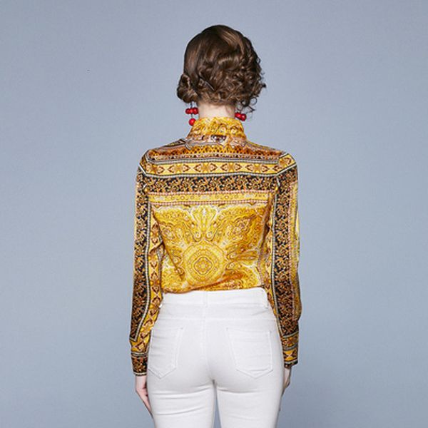 

yellow runway blouse ladies turn collar vintage lady's elegant 8fah, White