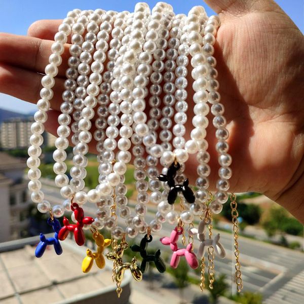 

chokers white baroque pearl puppy beaded necklace for women colorful cartoon animal dog pendant y2k daily jewelry wholesale, Golden;silver