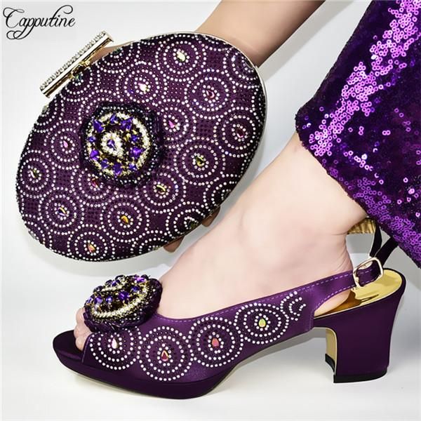 

dress shoes charming purple high heel african and evening bag set with rhinestones for fashion lady 588-4, height 7cm, Black