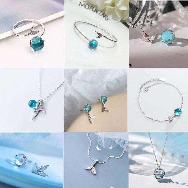 

stud 925 sterling silver blue crystal mermaid tail earring for women party jewelry pendientes accessories, Golden;silver