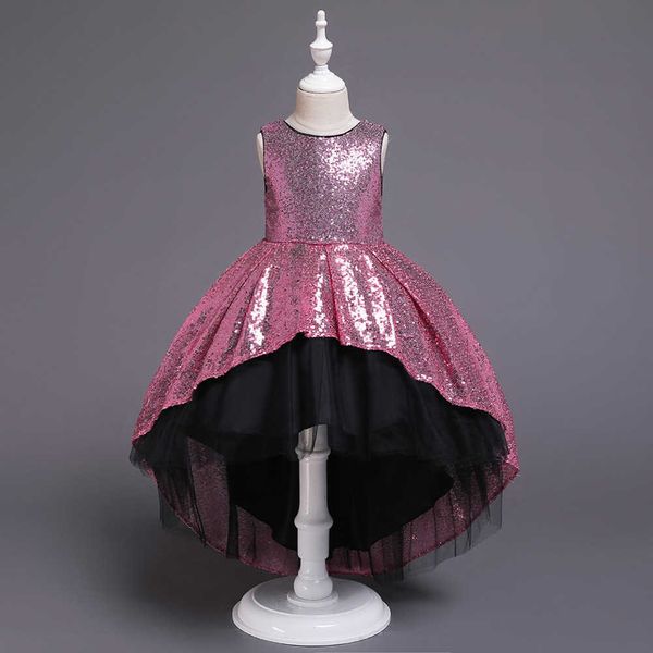 

new girls' princess dress sequins super foreign style children's walk show evening dress tail, Red;yellow