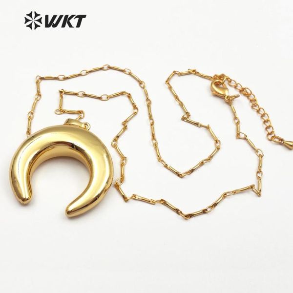 

pendant necklaces wt-n1112 wholesale design natural horn necklace with gold dipped moon sparkly shape crescent jewelry, Silver