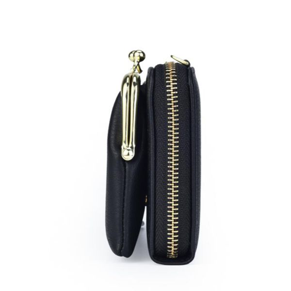 

est korean ins women's solid large-capacity money clips leather multifunctional bank card holder p slot mobile phone bag ladies wallet, Black