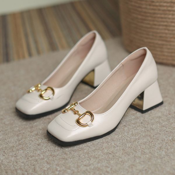 

high heels 2021 korean version single sho women's soft leather chilen's thick mary zhen square head grandma's