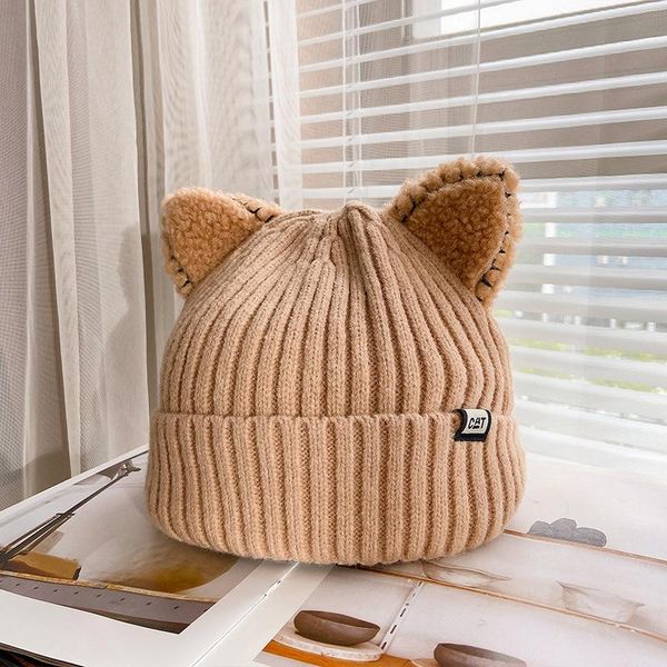 

caps & hats winter hat for children baby fur cashmere knitted beanies thick warm ladies girl fashion wool female beanie, Yellow