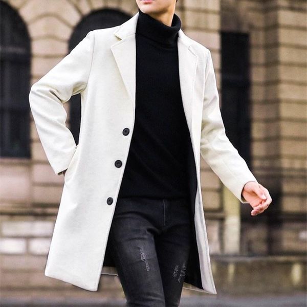 

men's trench coats mens coat 2022 fashion lengthened simple luxury wool winter single breasted windproof slim men 5xl, Tan;black