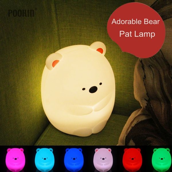 

2021 new usb refillable colored sil gel lovely bear pat children beautiful night light bulb iakx