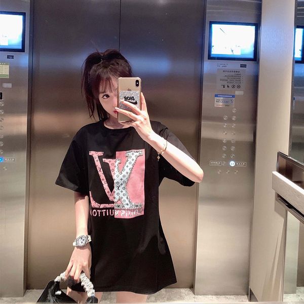 

new round neck cotton t-shirt with diamond in spring and summer of 2021, White