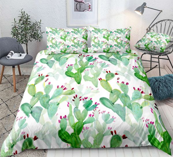 

water color cactus duvet cover set green plant soft microfibe bedding set for boys girls bedline