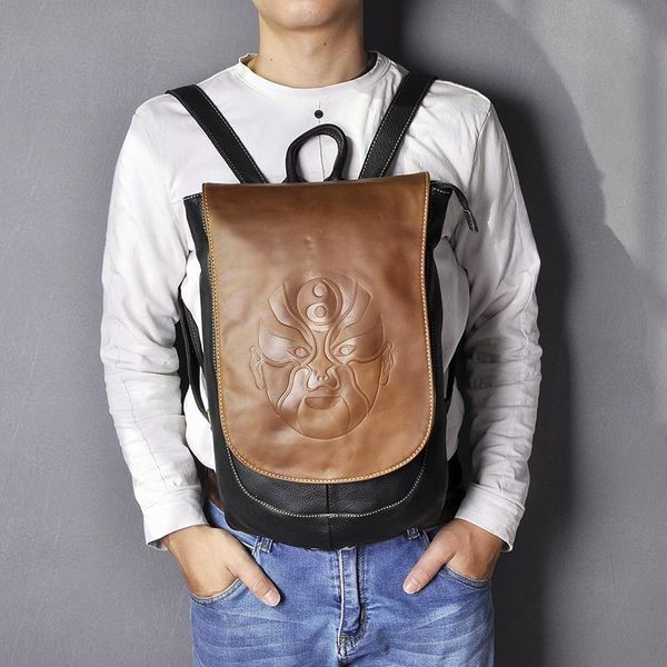 

backpack quality leather design university student school book bag male fashion daypack travel lapmen 1407