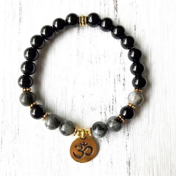 

charm bracelets 2021 style fashion black onyx bracelet men's jewelry om mala wrist yoga natural labradorite men gift, Golden;silver