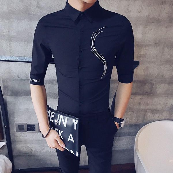 

men's casual shirts fashion 2021 summer simple embroidery half sleeve men black brand slim fit night club/prom tuxedo streetwear, White;black
