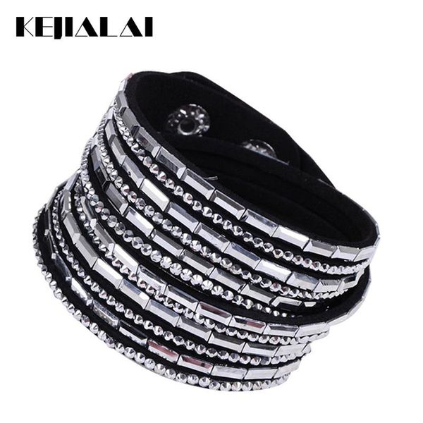 

tennis 2021 kejialai brand wrap bracelets for women men's leather bracelet crystal black blue pink fashion jewelry gifts, Golden;silver