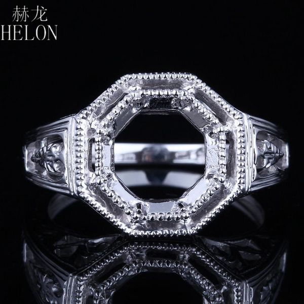 

cluster rings helon 925 sterling silver 8mm round cut women vintage antique trendy fine jewelry engagement wedding semi mount ring setting, Golden;silver