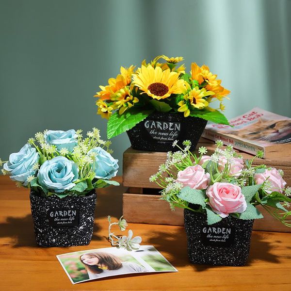 

decorative flowers & wreaths home deskdecoration wedding artificial sunflower rose bonsai plastic silk potted plants decor