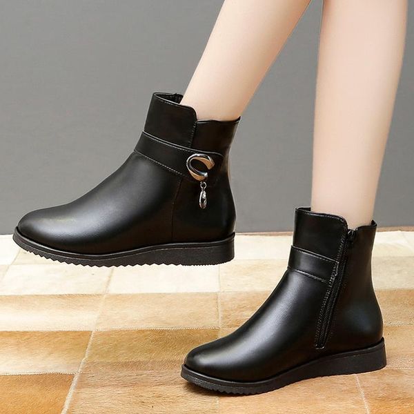 

boots 2021 women winter plus velvet side zipper non-slip short soft bottom fashion large size 35-43, Black