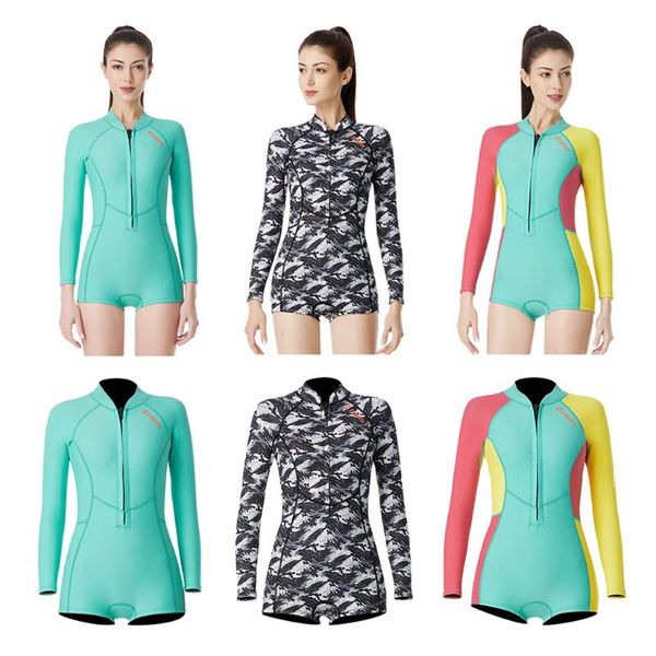 

women 1 piece wetsuit front zip long sleeve diving swimwear women's full body scuba surfing diving wetsuits