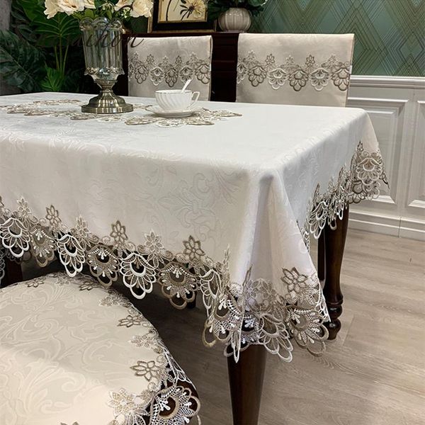 

table cloth european embroidered tablecloth embossed jacquard water soluble lace home dining cloth/tea cover for christmas decor