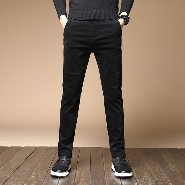 

2021 new autumn newly designer fashion men jeans elastic slim fit casual corduroy business pants korean style winter velvet warm trouse kl8m, Blue