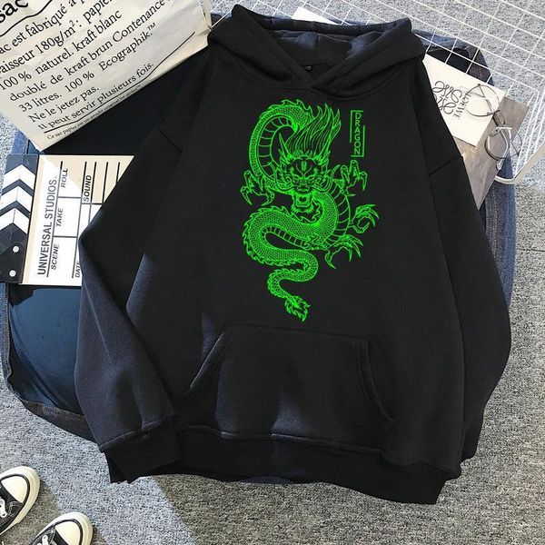 

streetwear women's hoodie harajuku vintage chinese dragon print hoodie winter new oversize loose casual women, Black