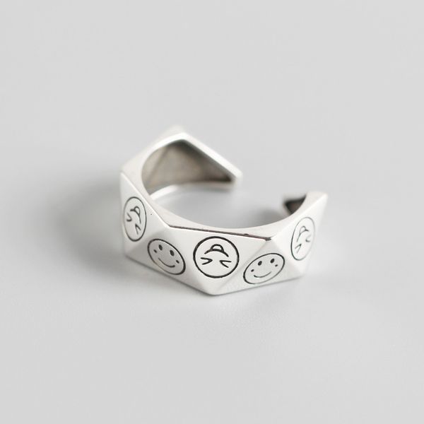 

tyj0281 us s925 silver ins wind geometry triangle section smiling face design trendy ring