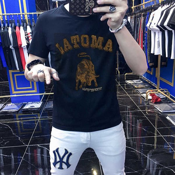 

w0519 the year of life 2021 ox drill european drill sleeve t-shirt men's fashion brand new summer men's half sleeve t-shirt, White;black