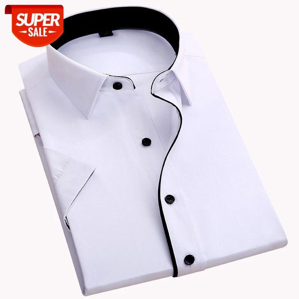 

without chest pocket short sleeve men shirt 2019 fashion slim fit easy care black button square collar formal mens dress shirts #jp82, White;black