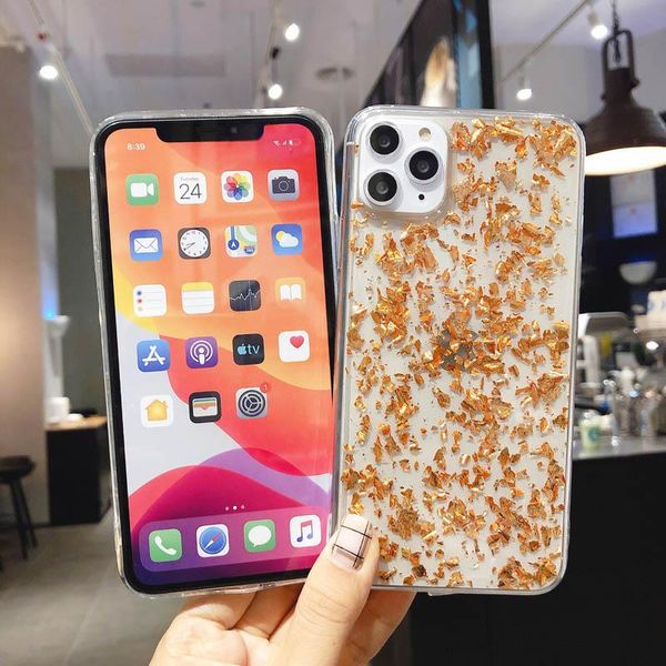 

glitter gold leaf bling phone case for iphone 11 pro x xr xs max soft silicone clear phone cover for iphone 7 8 6s plus