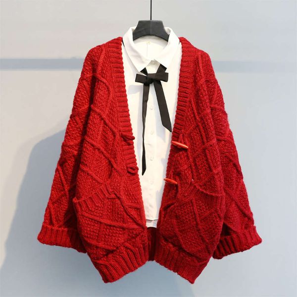 

medium length twist sweater cardigan coat women's 2021 spring and autumn new korean loose lazy wind thick pocket knitting, White;black