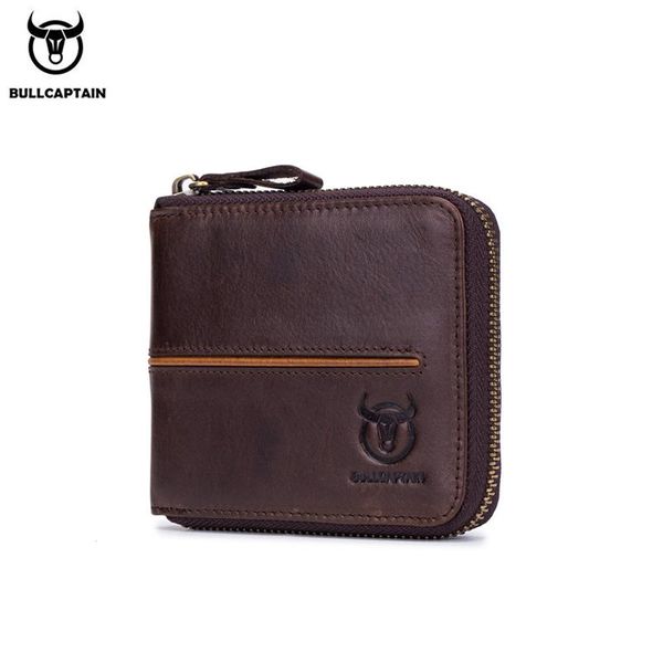 

wallets bullcaptain horizontal men's zipper leather wallet casual multi-card business card holder multi-function anti-theft brush, Red;black