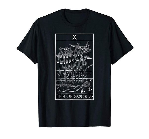

men's t-shirts tarot card 10 x ten of swords t-shirt occult vintage gift, White;black