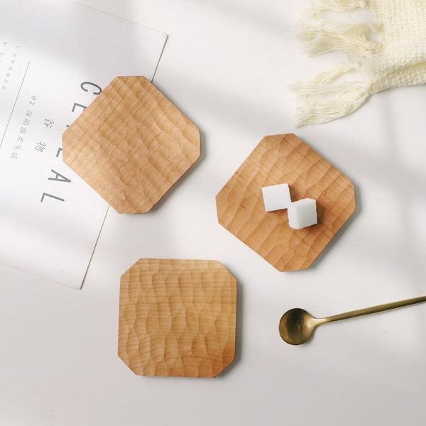 

mats & pads cherry wood tea coffee square wooden coasters durable heat resistant drink mat cup pad