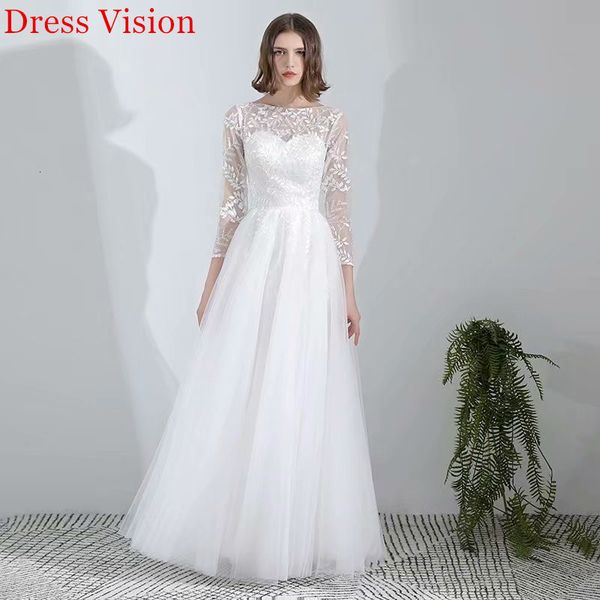 

2021 vestido noiva simple lace o-neck wedding soiree bride to be robe de marie three quarter sleeve dpt9, White