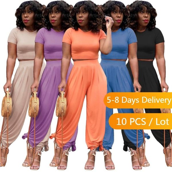 

women's two piece pants wholesale items loose set women summer clothing crop and wide leg loungewear 2 sets womens outfits, White