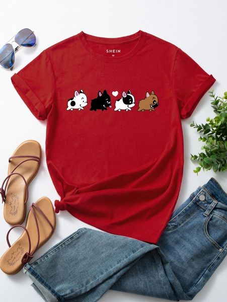 

dog and heart print tee y5l6#, White