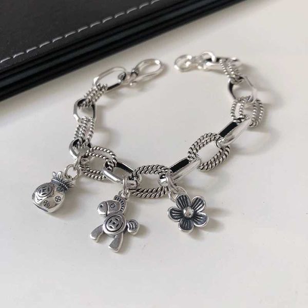 

925 sterling silver cute little horse flower wallet ladies bracelet on hand retro korean jewelry gift for women girls 2022 trend, Black