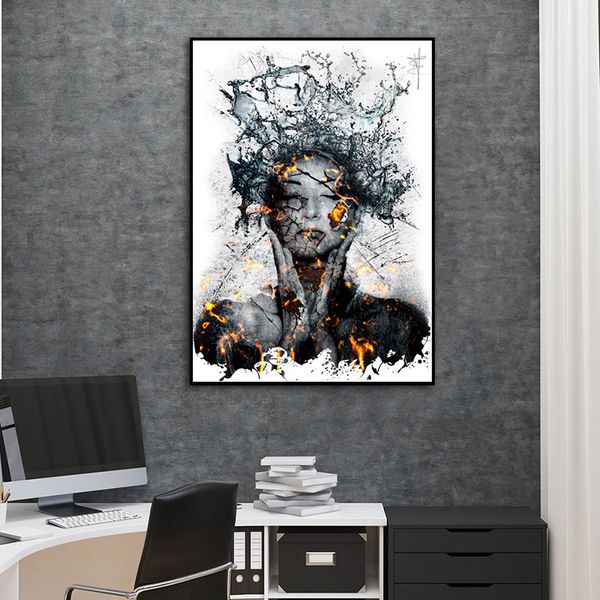 Abstraktes Poster Mädchen Feuer Leinwand Malerei Wandkunst Bilder für Wohnzimmer Dekoration Moderne Wohnkultur Cuadros Gebrochener Körper