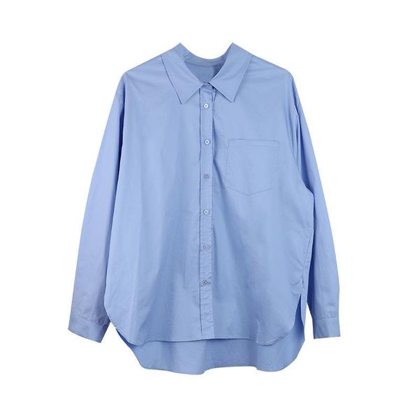

women's blouses & shirts 2021 blue shirt korean style spring clothing casual female long sleeve button down solid cotton blouse, White