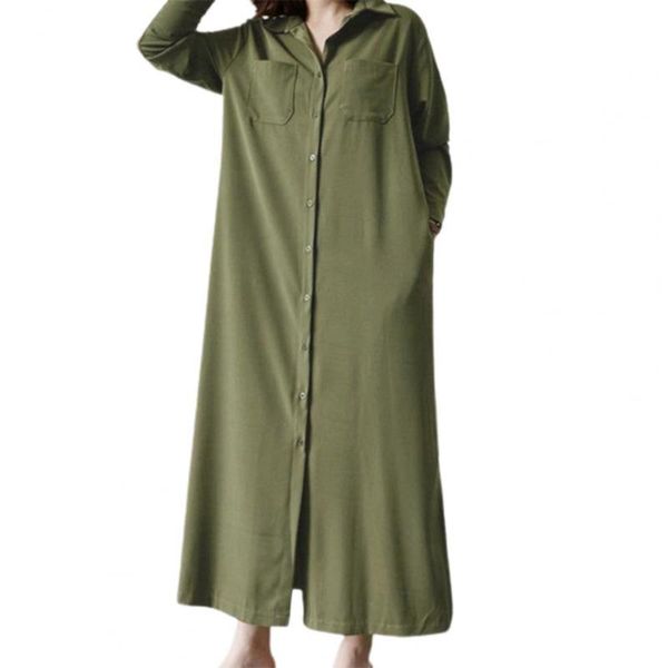 

casual dresses ele-choices -4xl women autumn soft retro ankle-length straight dress comfy maxi turn-down collar for daily wear, Black;gray