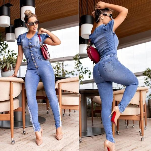 

women's jumpsuits & rompers plus sizes jeans casual romper women short sleeve bodycon straight denim jumpsuit overalls, Black;white
