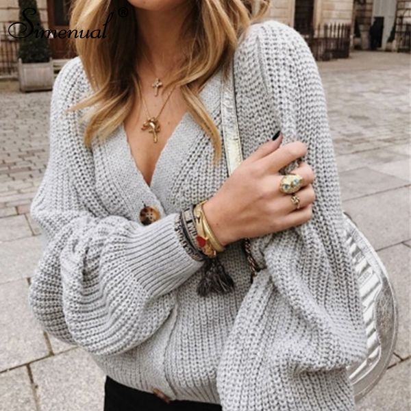 

casual fashion knitted cardigans sweater women solid basic autumn winter jumpers 2021 long sleeve button v neck sweater, White;black