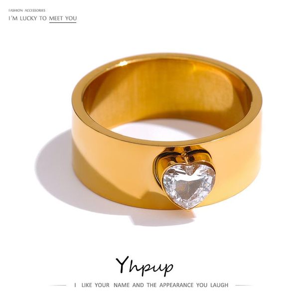 

cluster rings yhpup 316l stainless steel round romantic heart bling cubic zirconia wedding engagement jewelry anniversary gift, Golden;silver