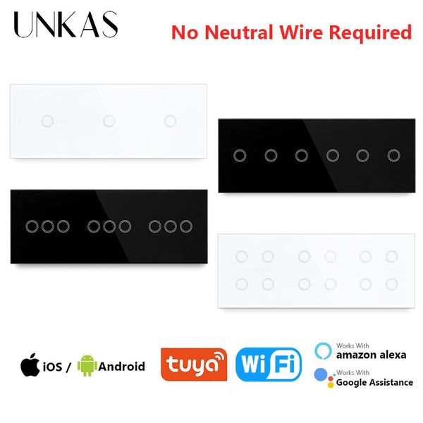 

smart home control unkas 3 / 6 9 12 gang wifi touch on off light switch 228mm white black class panel outlet single fire line