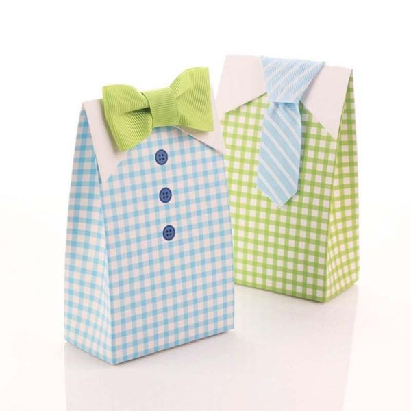 

gift wrap cute boy favor box with bow tie baby shower baptism party candy