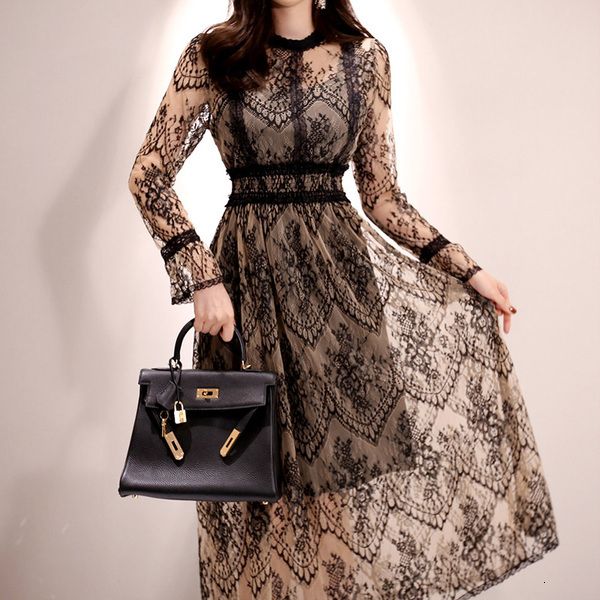 

the-neck robe femme ole high-waist casual skinny dress up spring elegant girly vintage bow long sleeve pisv, Black;gray