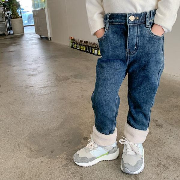 

jeans 2021 arrival girls boys denim thicken long pants winter fashion kids jean 1-7 years wd958, Blue