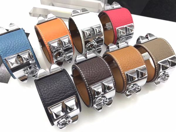 

low price wholesale foreign trade h litchi real leather four nailing rivet leather bracelet exaggerated punk wind h bracelet bangle jewelry, Black